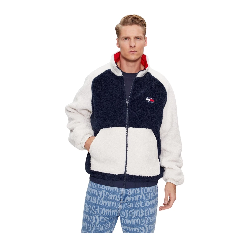 Tommy Jeans Omkeerbare Jas Multicolor Rechte Pasvorm Hoge Kraag Lange Mouwen Geborduurd Logo Ritssluiting Multicolor Heren