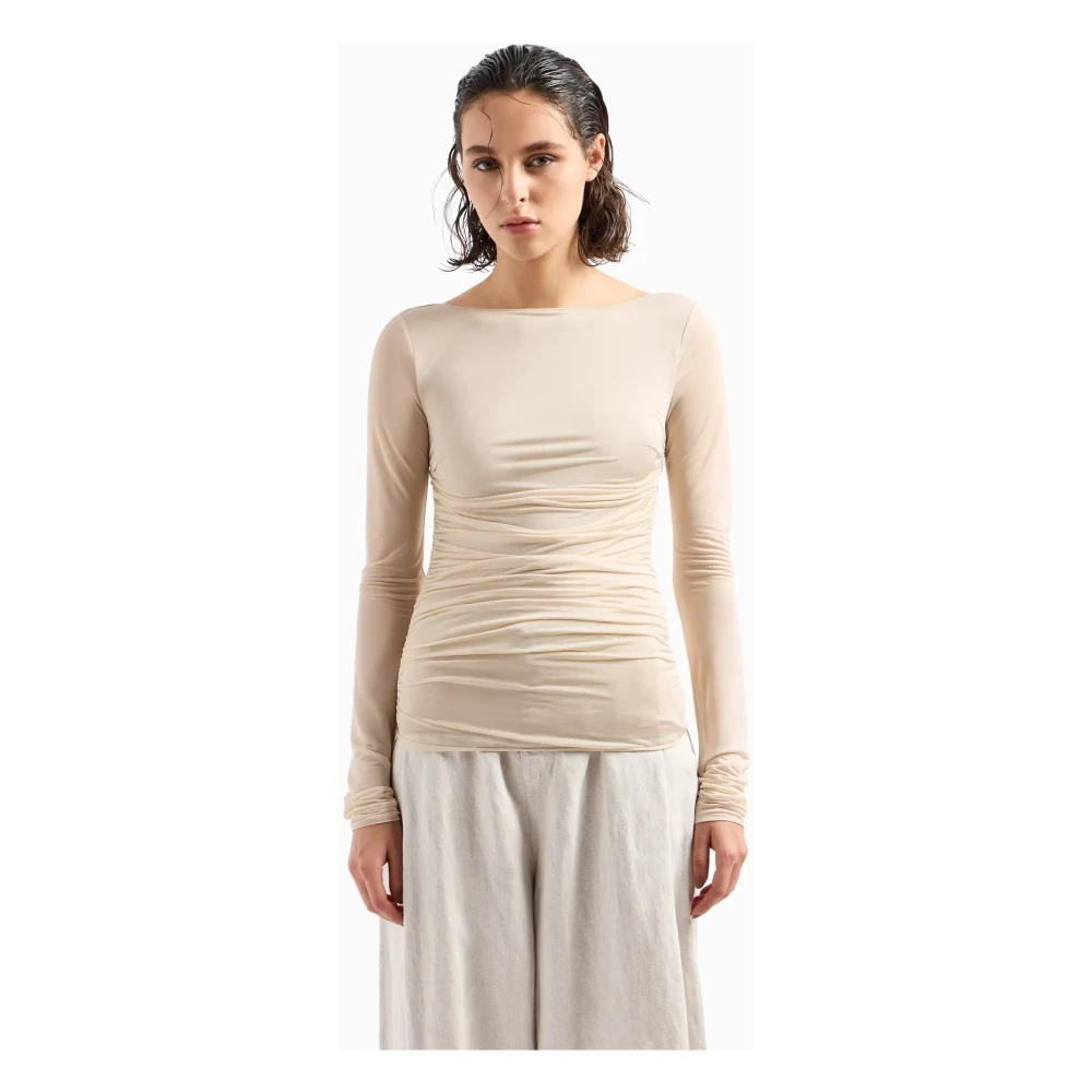 Emporio Armani Gedrapeerde Top in Licht Beige Dames