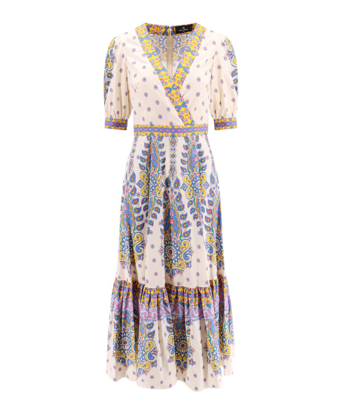 robe-en-coton-a-manches-courtes-multicolore