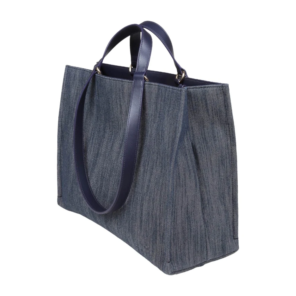 Salvatore Ferragamo Denim Tote Tas met Leren Details Blue Dames