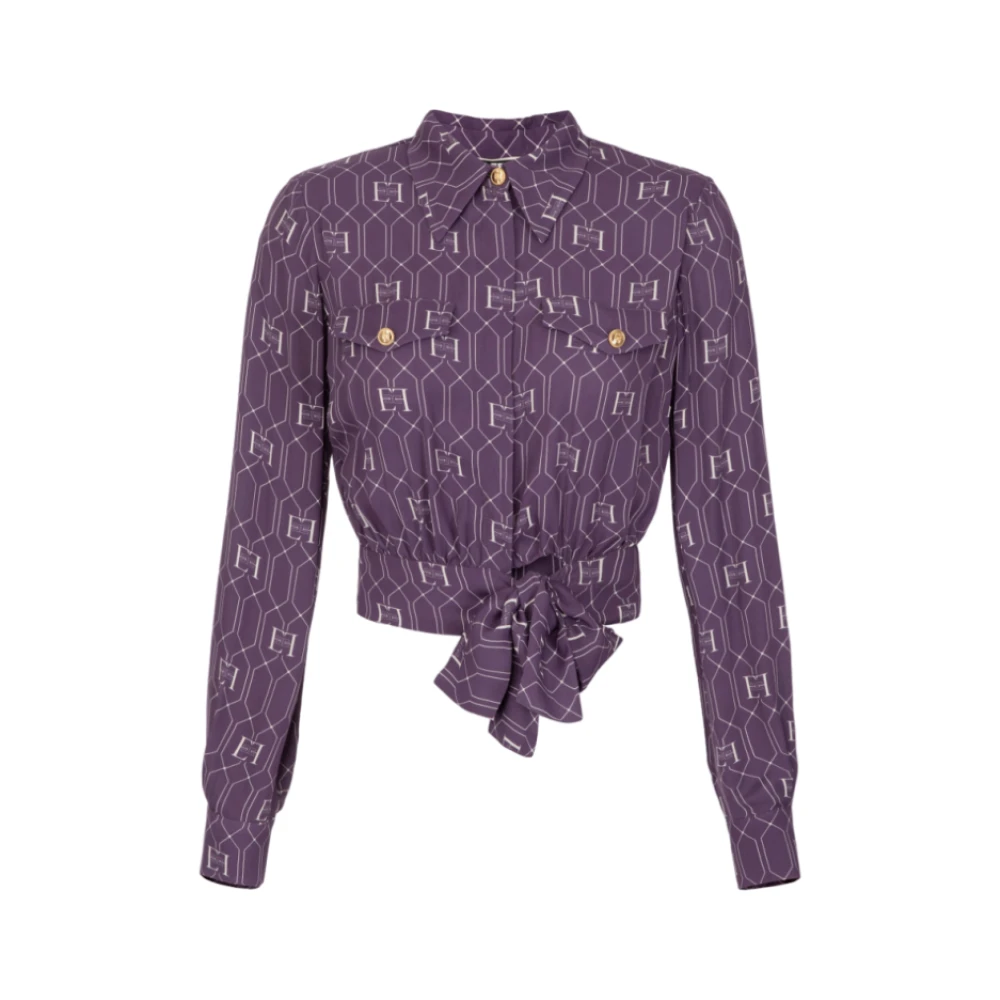 Elisabetta Franchi Georgette Overhemd met Logo Print Purple Dames