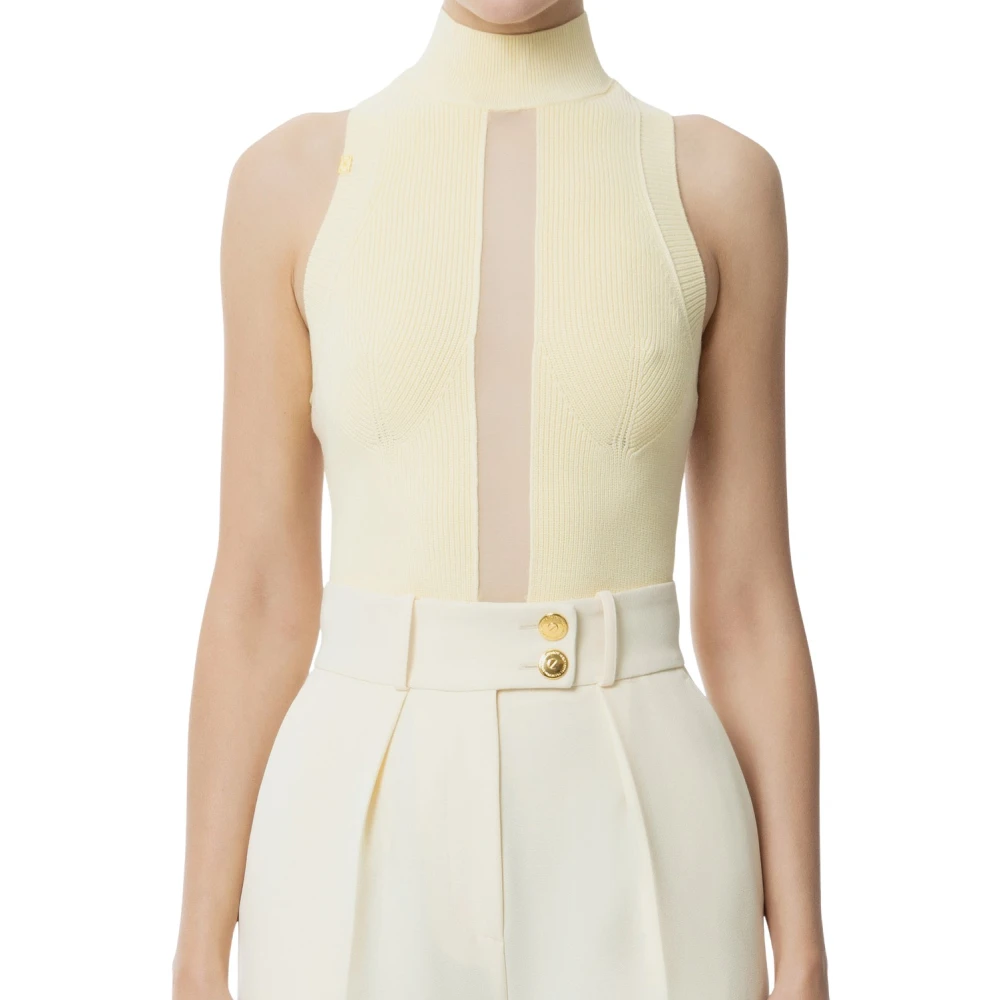 Elisabetta Franchi Stijlvolle Tule Inzet Jurk Yellow Dames