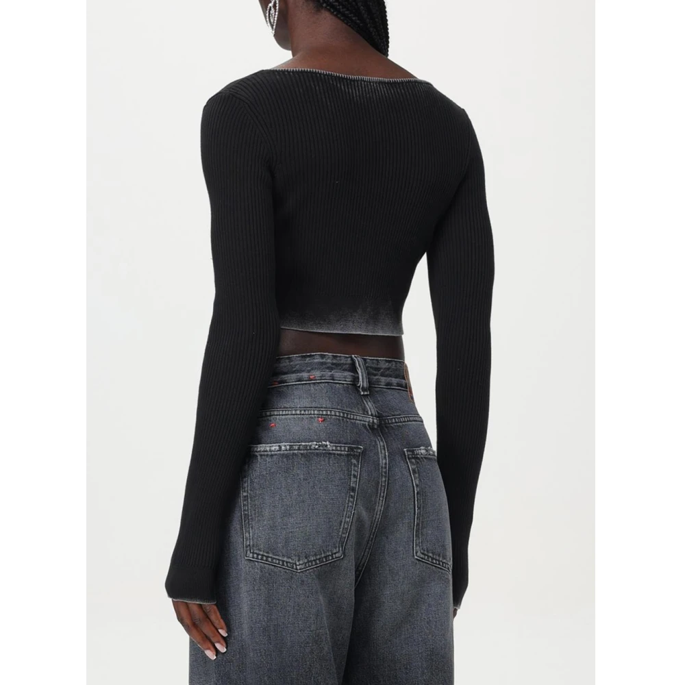 Diesel Zwarte Organische Katoenen Ribgebreide Vest Black Dames