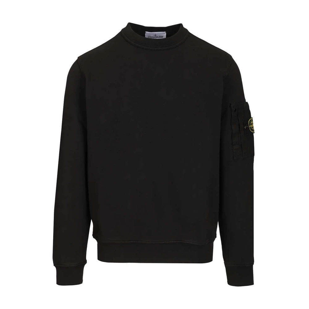 Stone Island Black Sweatshirts, Male, 2XL, Cotton Fleece Crewneck Sweatshirt