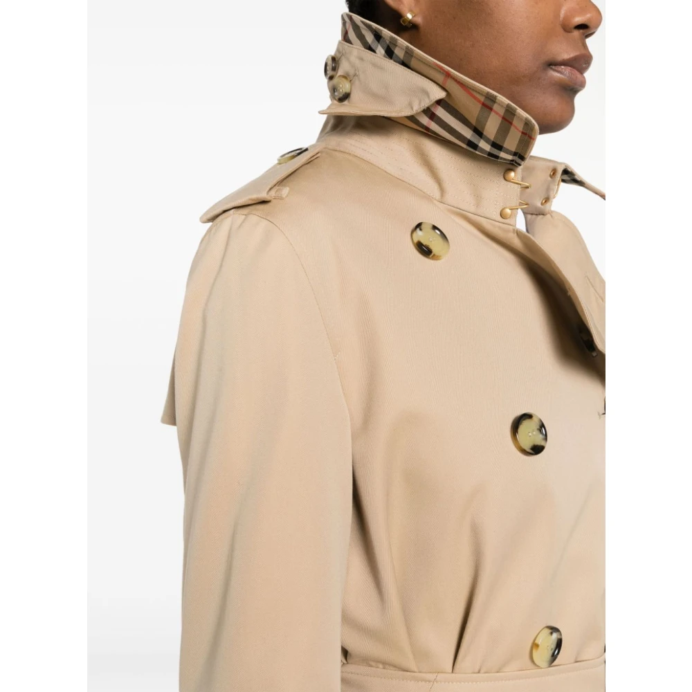 Burberry Beige Katoenen Gabardine Dubbelrijige Jas Beige Dames