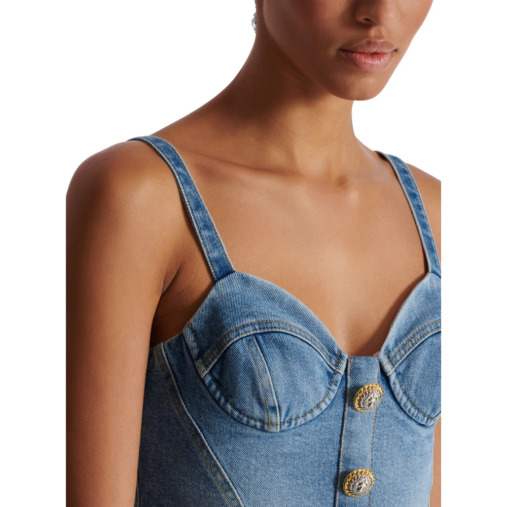 Balmain Denim Top met Dunne Bandjes Blue Dames