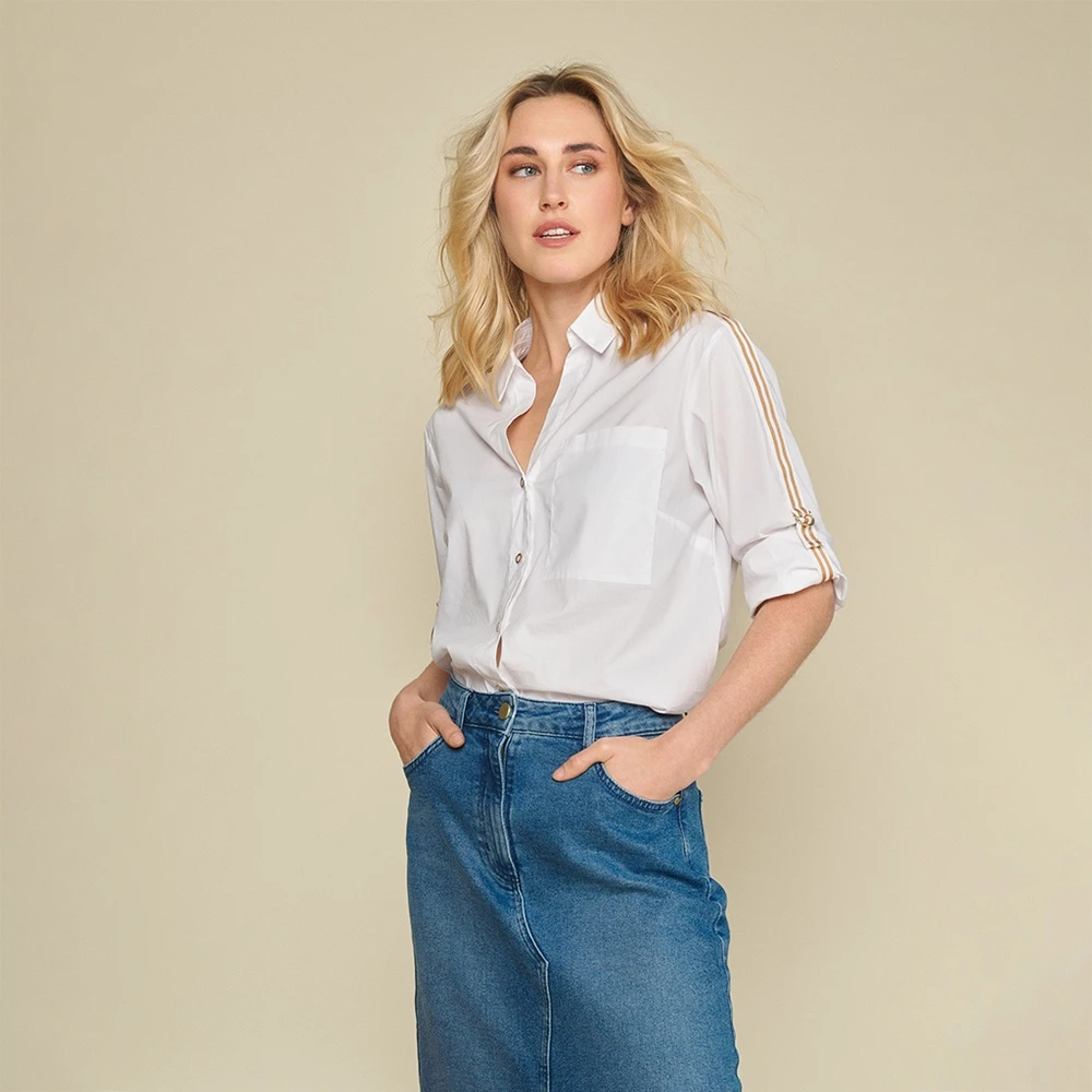 Marie Méro Witte Katoenen Stretch Blouse met Lint White Dames