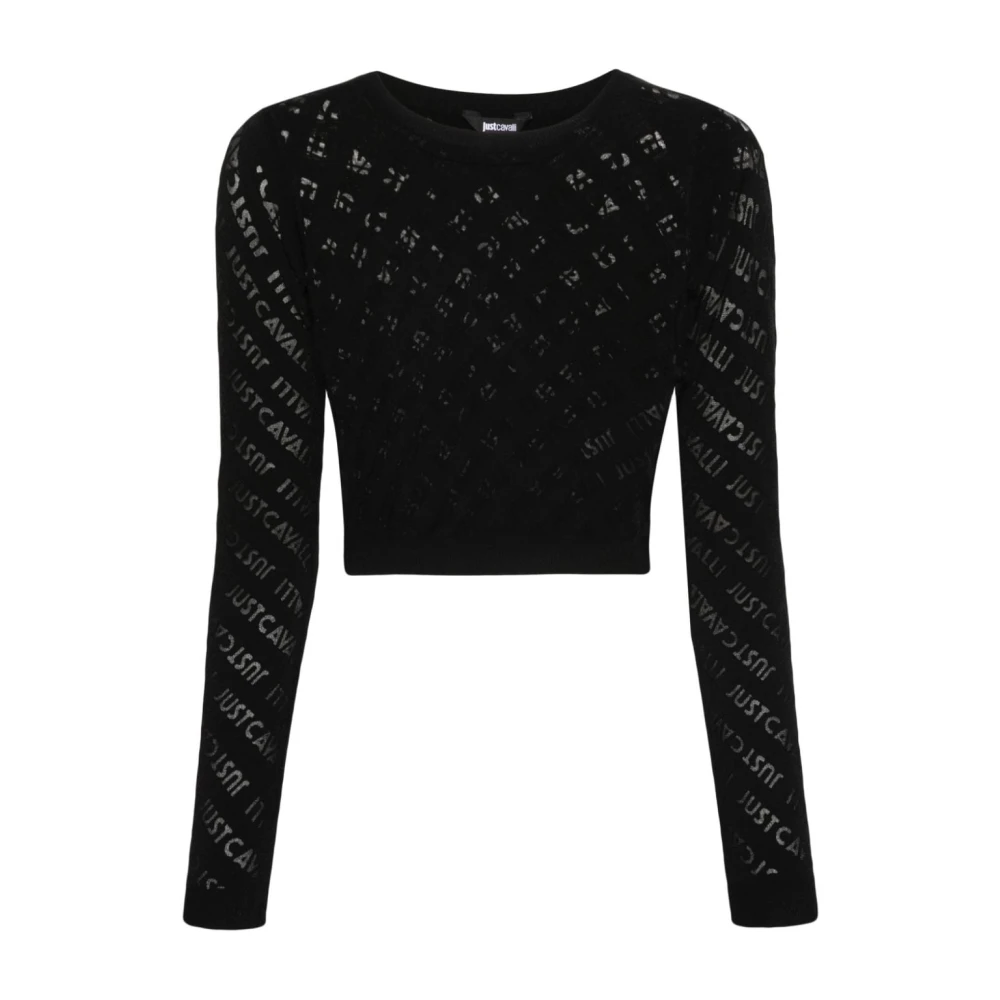 Just Cavalli Zwarte Logo Print Sweaters Black Dames