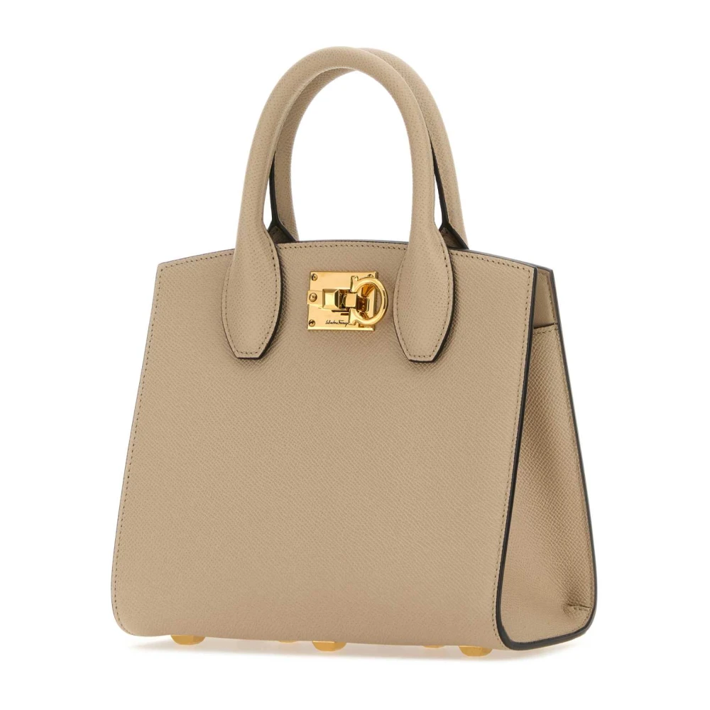 Salvatore Ferragamo Studio Box Cappuccino Leren Handtas Beige Dames