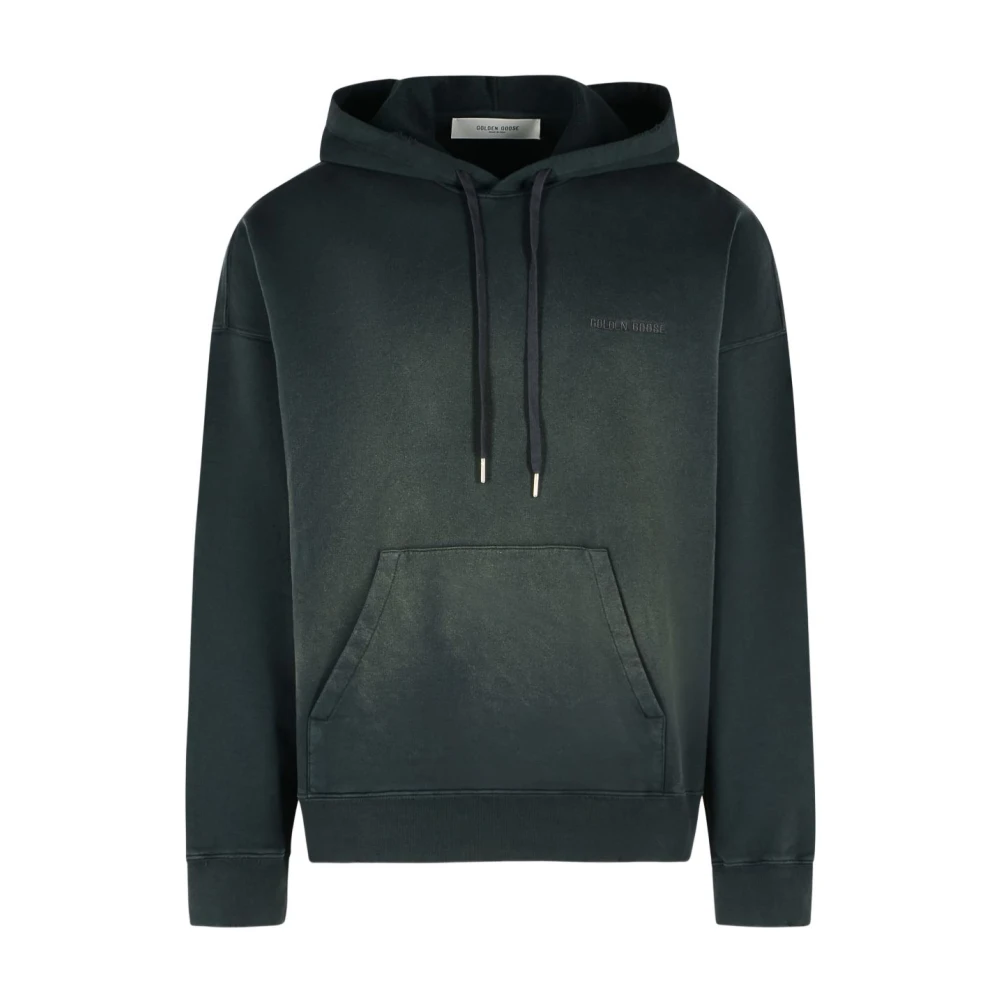 Golden Goose Men's Black/Golden Hooded Sweatshirt With Bleached Effect