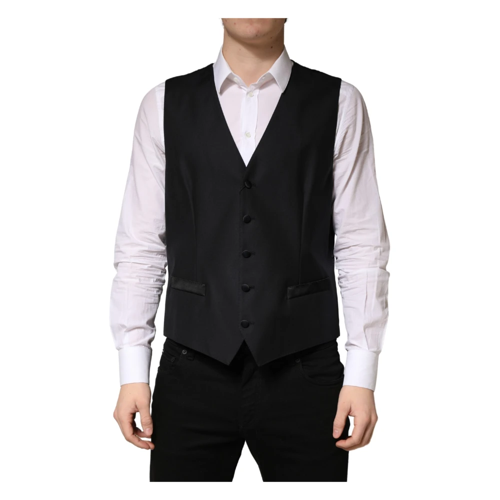 Dolce & Gabbana Men's Black Waistcoats, L, Single-Breasted Waistcoat