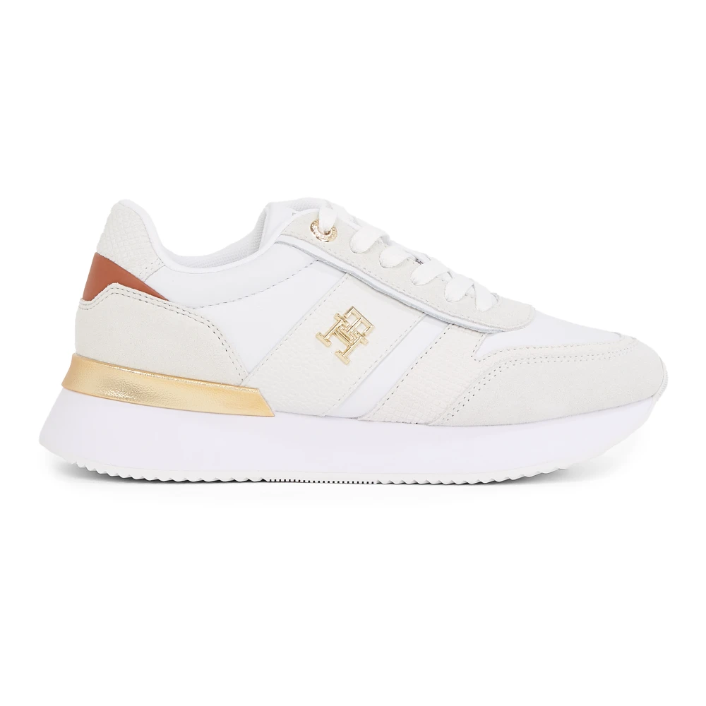 Tommy Hilfiger Leren Sneakers met Metallic Textuur Dames Schoenen Wit