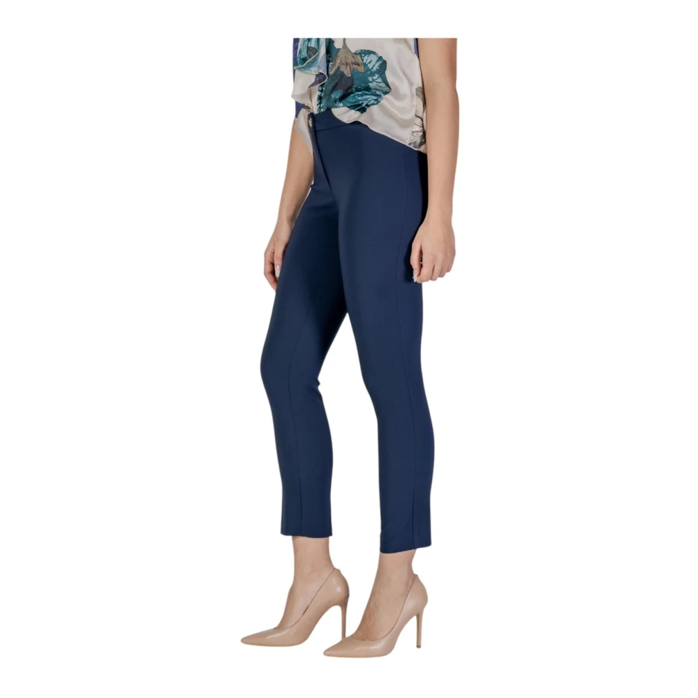 RINASCIMENTO Blauwe Effen Broek met Rits en Knoopsluiting Blue Dames