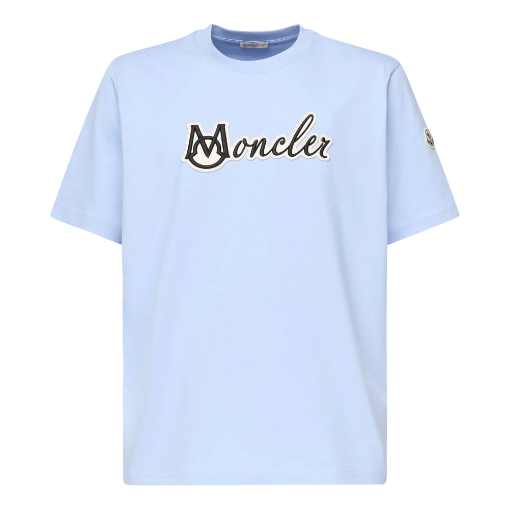 Moncler Blauwe Katoenen T-shirts en Polos Blue Heren