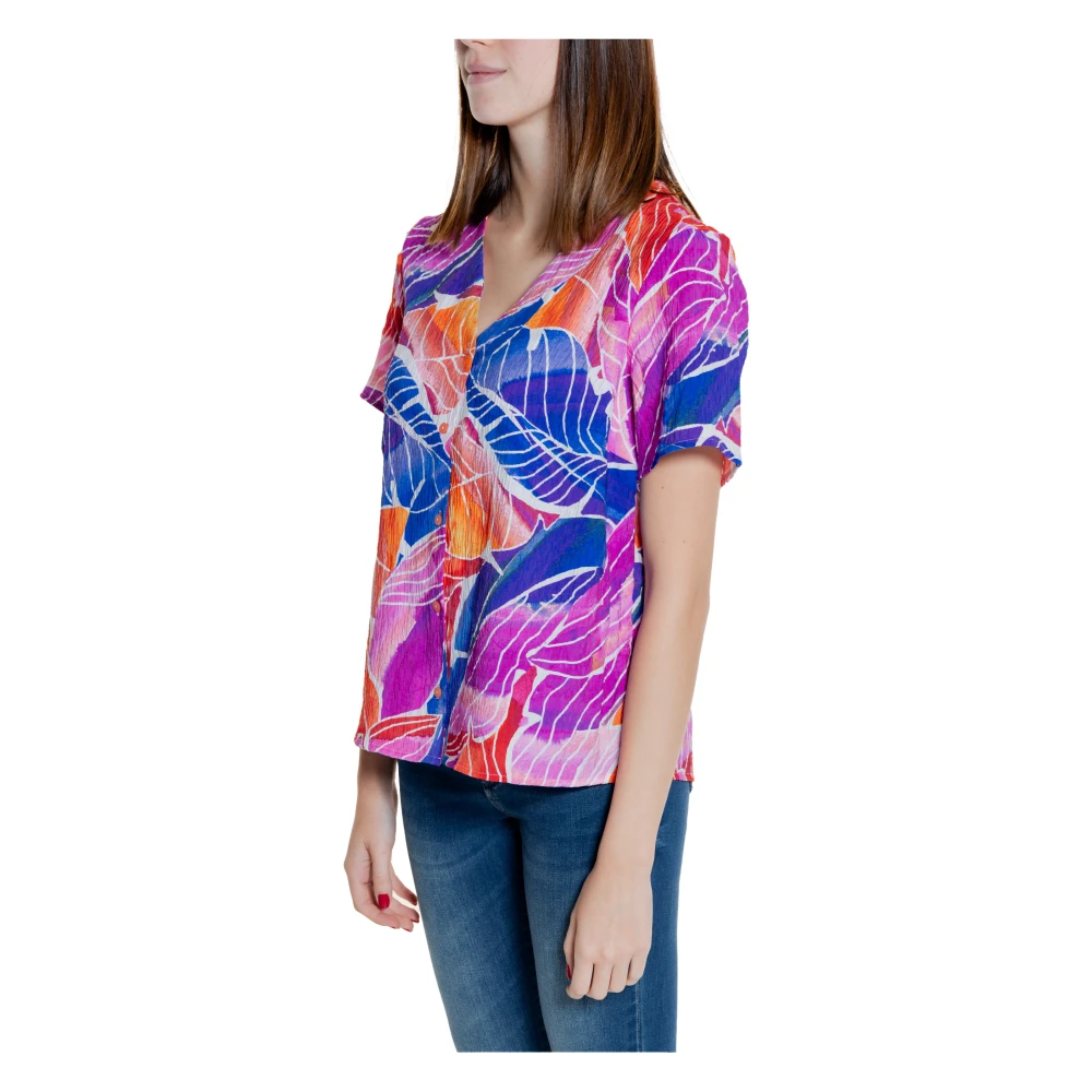 Vila Korte Mouw V-hals Blouse Multicolor Dames