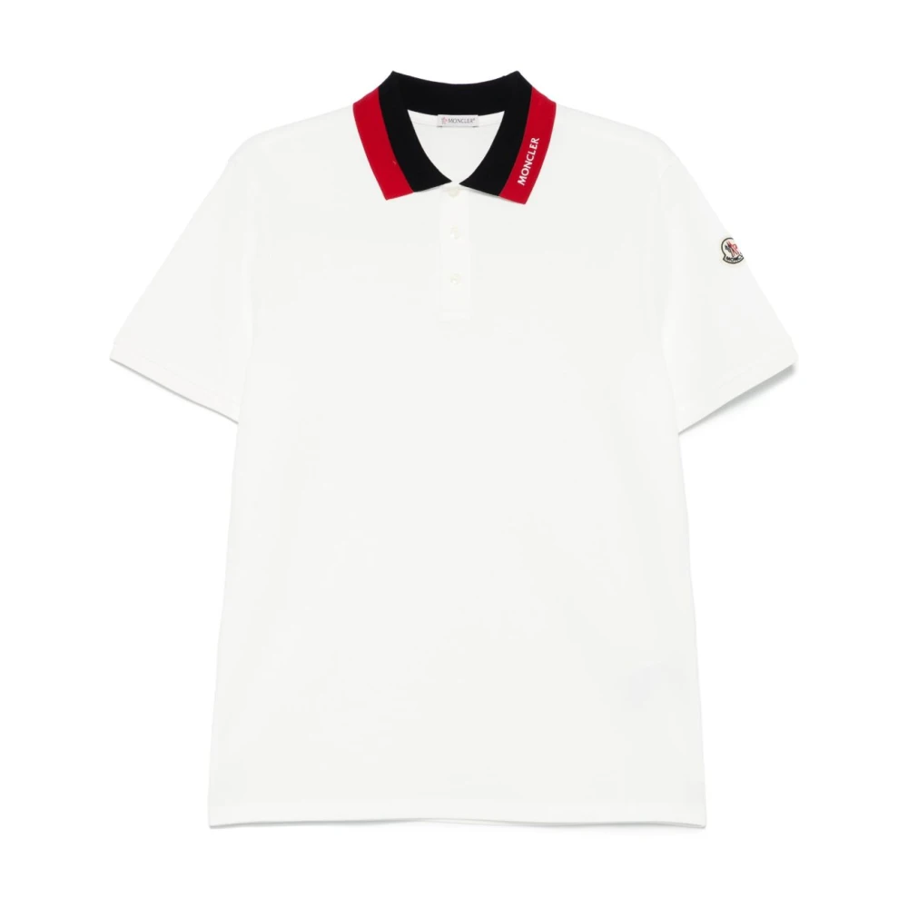 Moncler Witte Katoenen Polo Zwart Rode Kraag White Heren