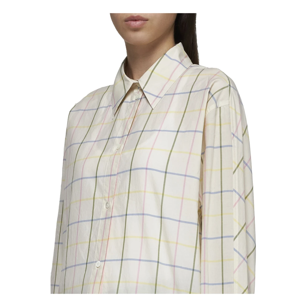 TotêMe Geruite Print Kimono Mouw Shirt Beige Dames