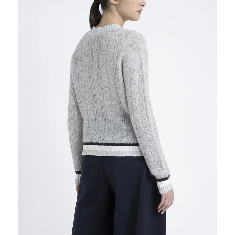 PESERICO Merino wol alpaca en Lurex trui met gevlochten steek V-hals Gray Dames