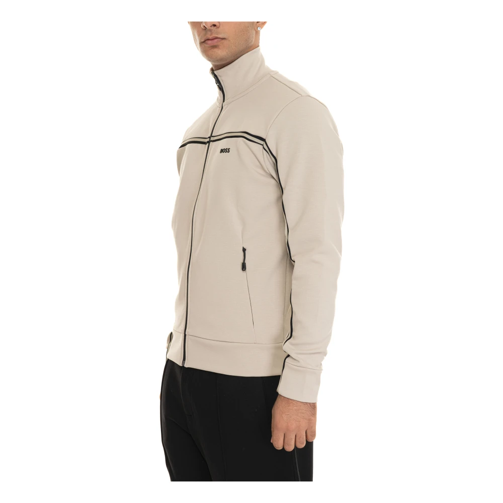 Boss Sweatshirt met ritssluiting en contrastkleurige details Beige Heren