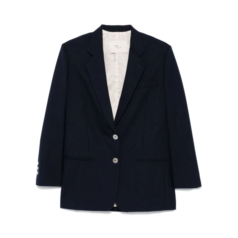 Tela Navy Blue Twill Weave Jacket Blue Dames