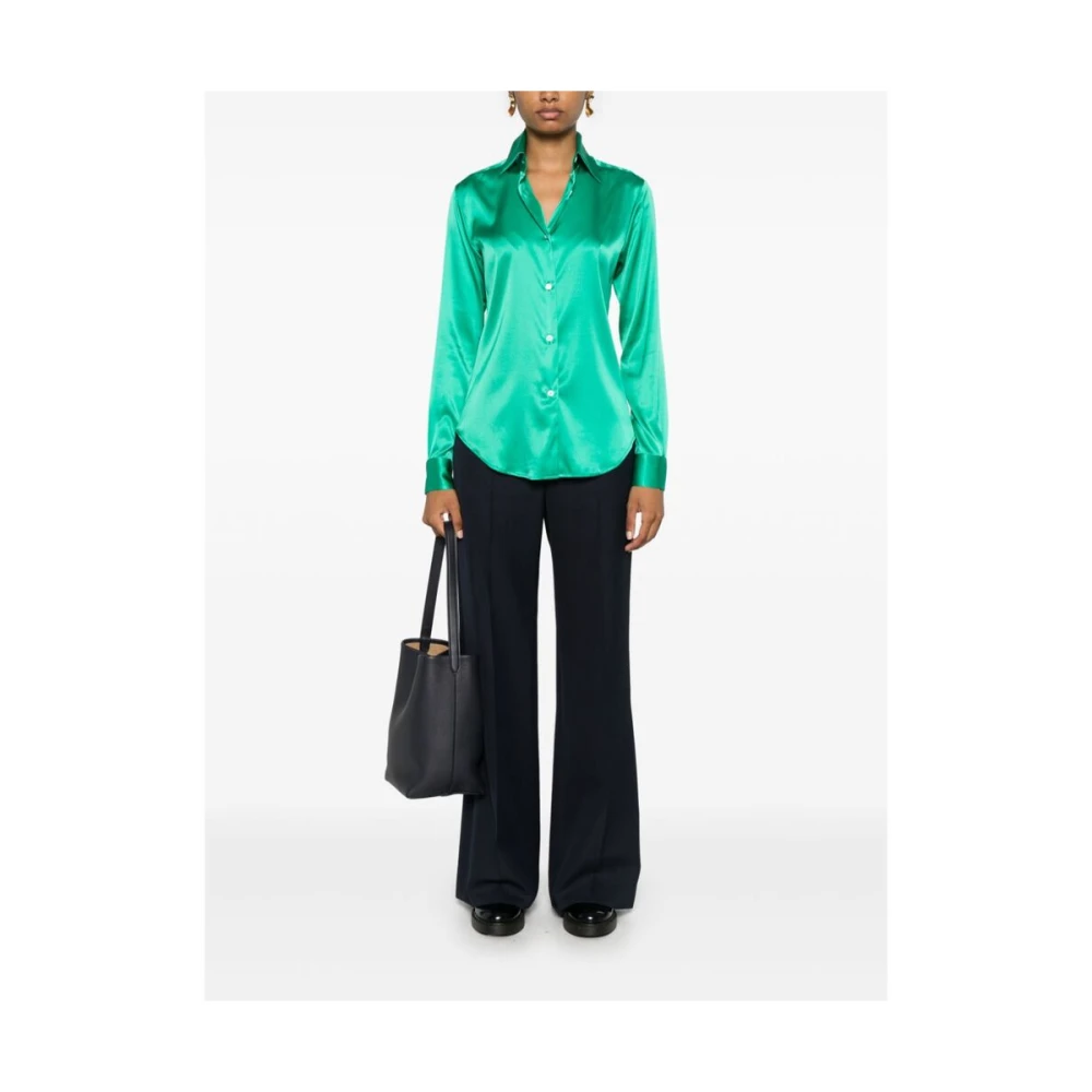 Mazzarelli Groene Zijde Blend Satijnen Overhemd Green Dames
