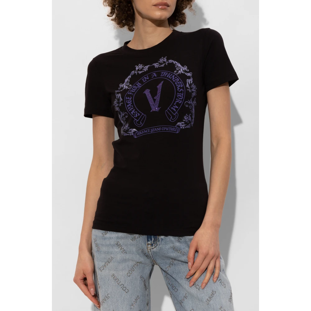 Versace Jeans Couture T-shirt met print en glinsterende applicaties Black Dames