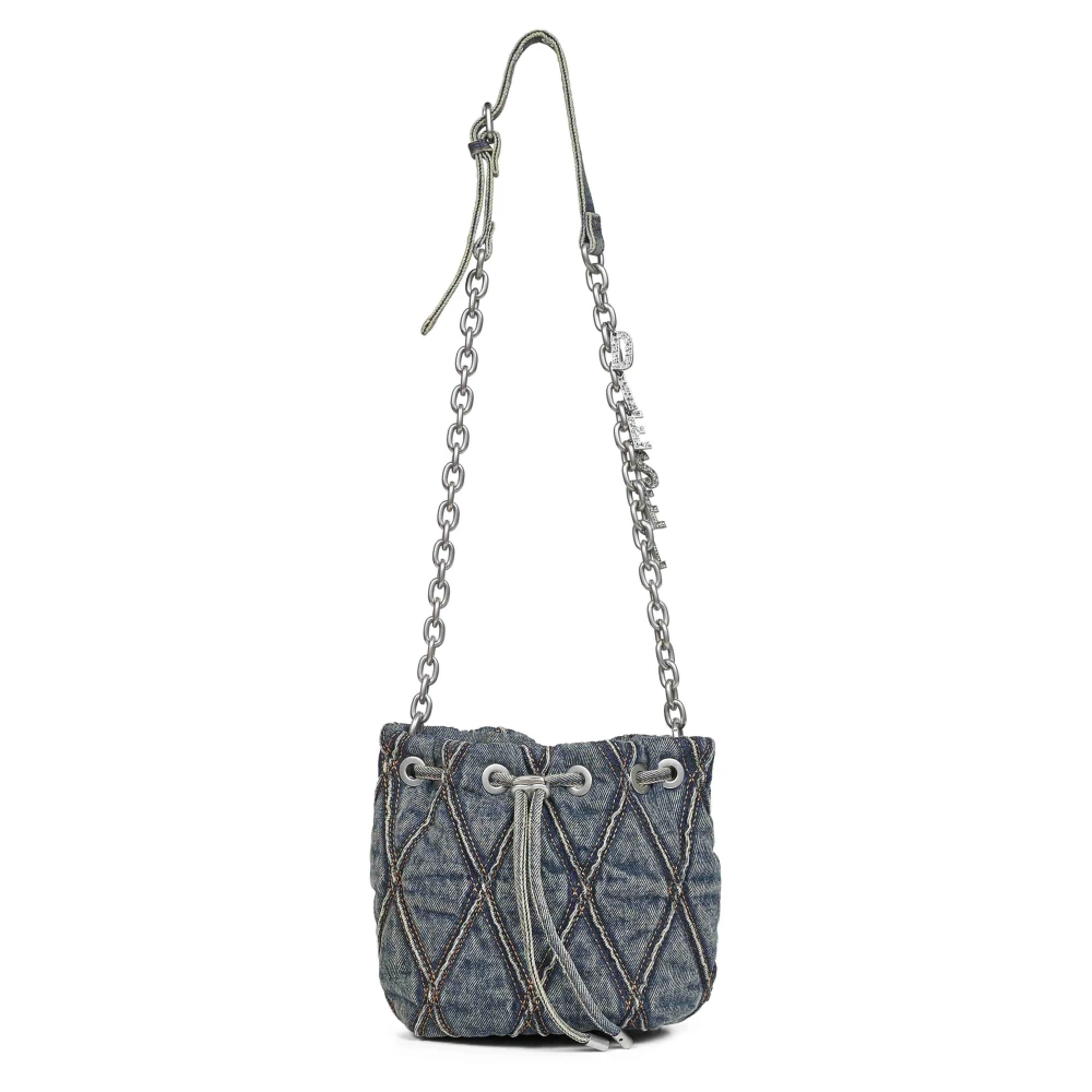 Diesel Women's Gray Denim Bucket Bag With Crystal Charms