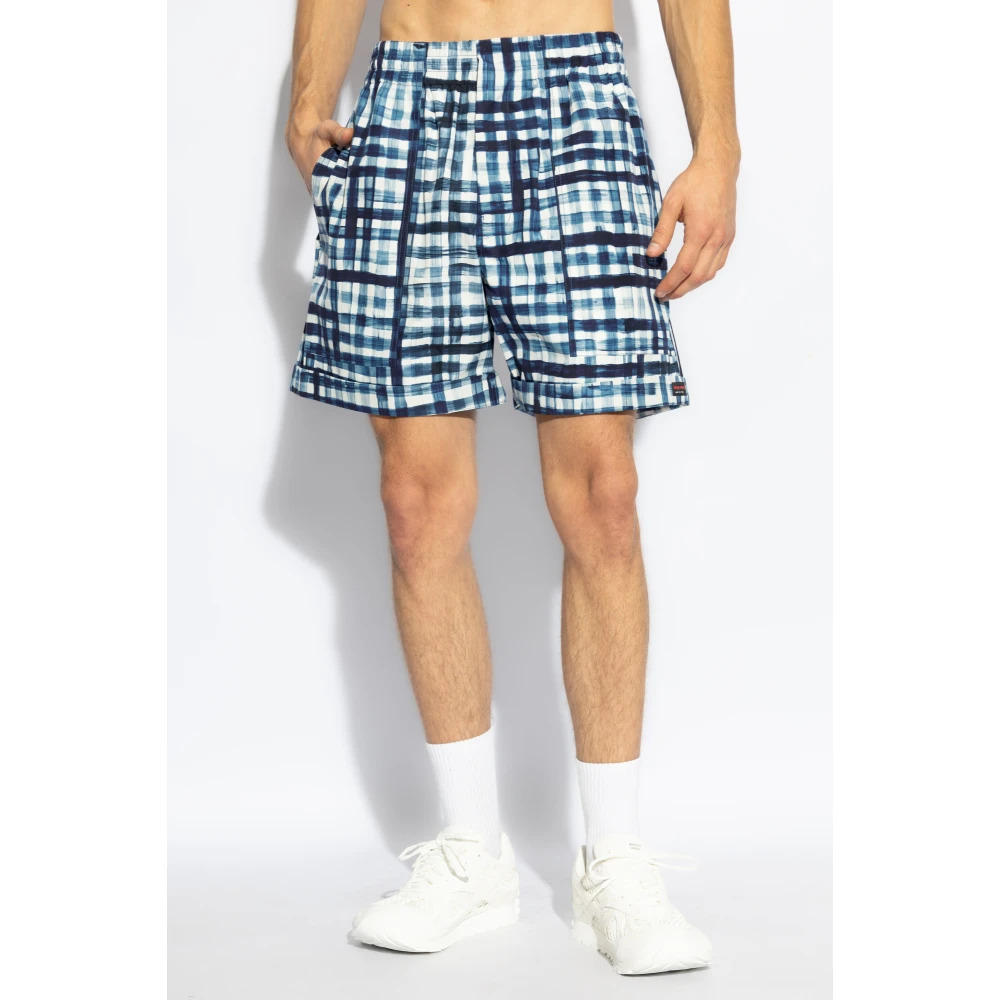 Bottega Veneta Geruite patroon shorts Blue Heren
