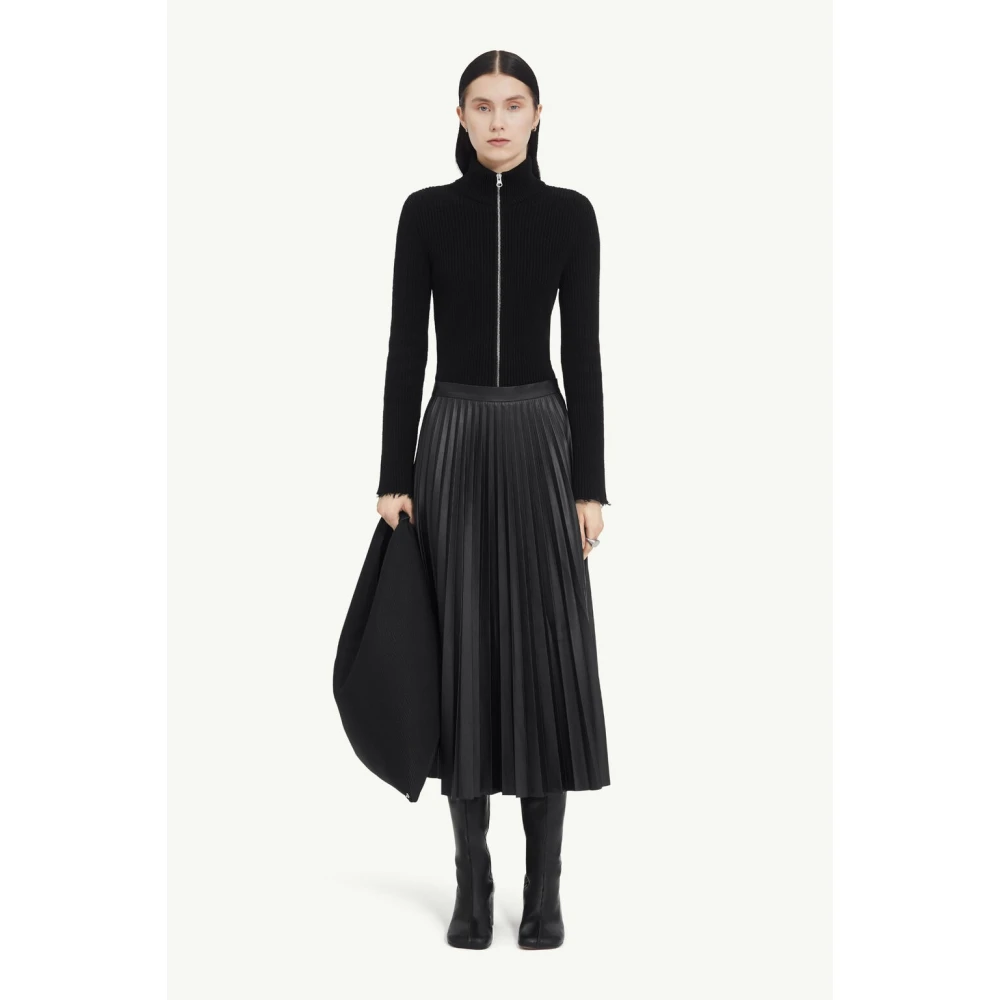 MM6 Maison Margiela Zwarte Midi Rok met Geplooid Ontwerp Black Dames