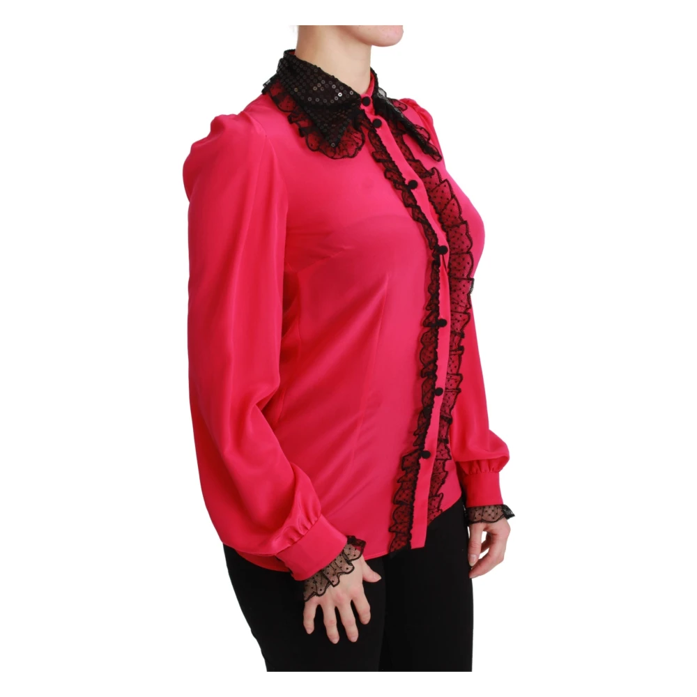 Dolce & Gabbana Luxe Zijde Blend Kant Blouse Roze Pink Dames