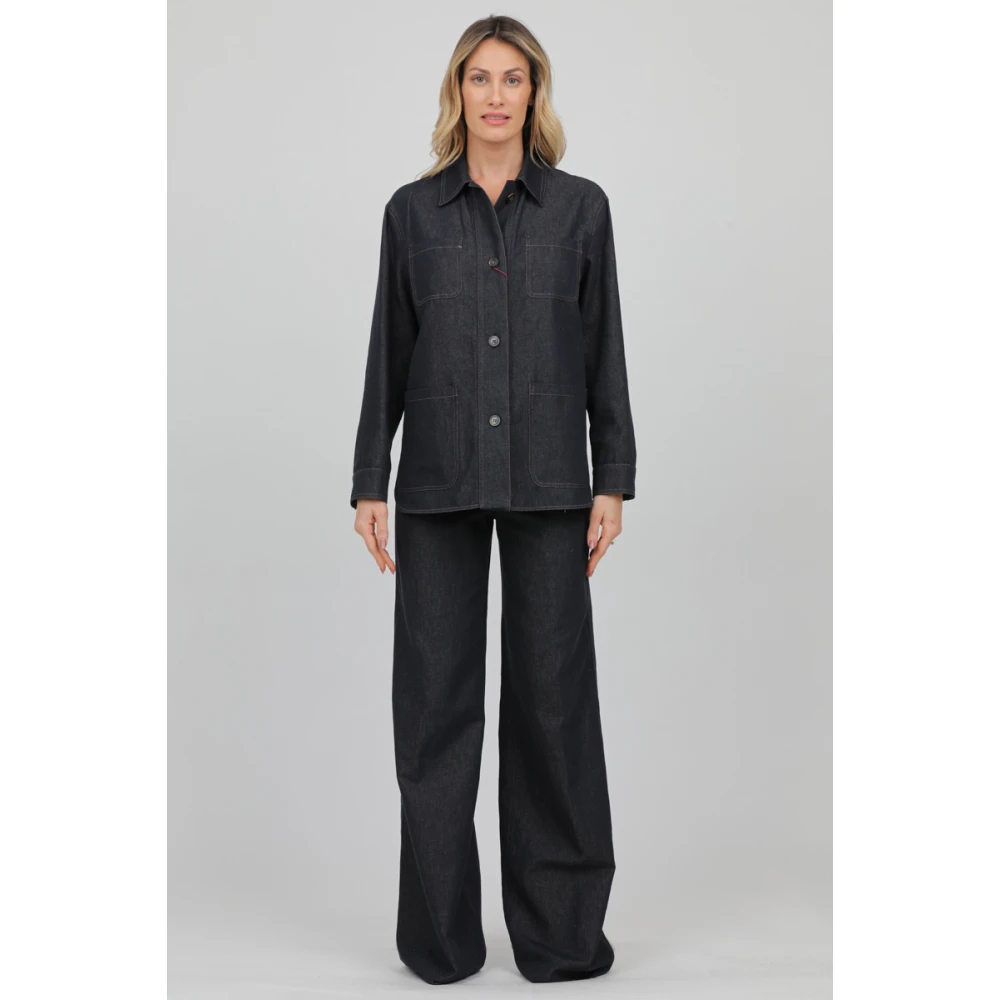 Max Mara Studio Straight Trousers Blue Dames