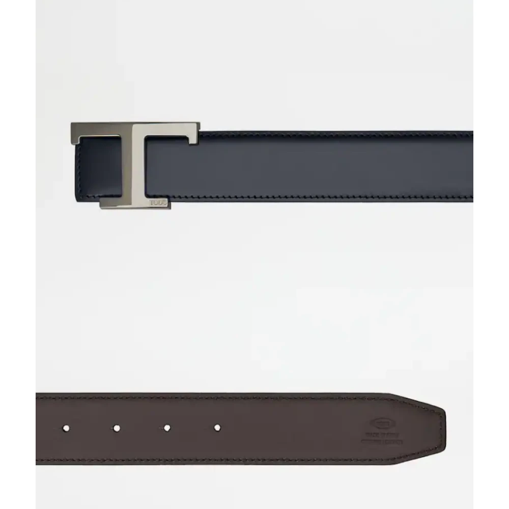 TOD'S Dubbelzijdige leren riem met T-vormige gesp Blue Heren