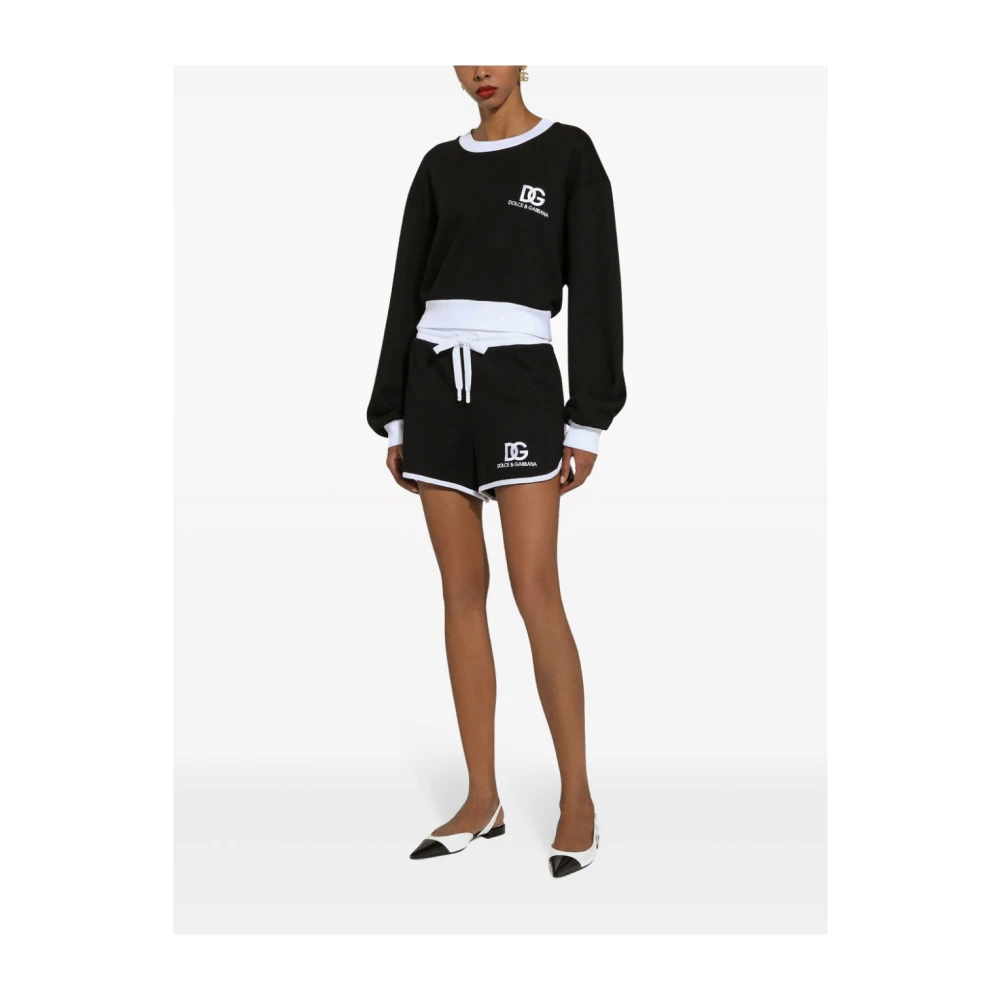 Dolce & Gabbana Zwarte Sweaters Twee-Tone Logo Print Ronde Hals Black Dames