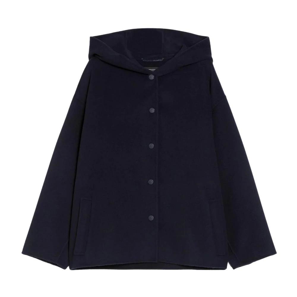 Max Mara Weekend Blauwe wollen korte jas met capuchon Blue Dames