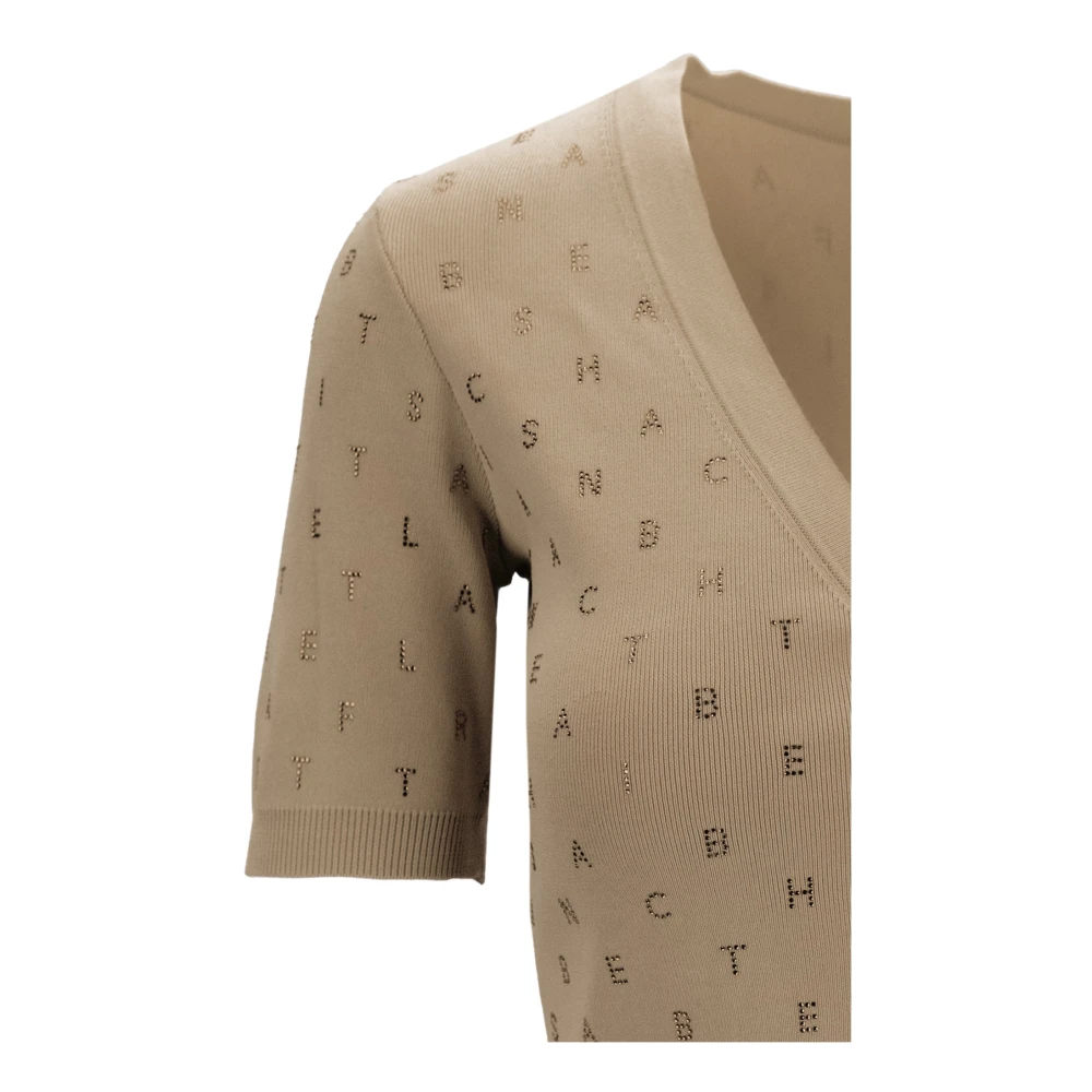 Elisabetta Franchi V-hals Vest met Glazen Decoraties Beige Dames