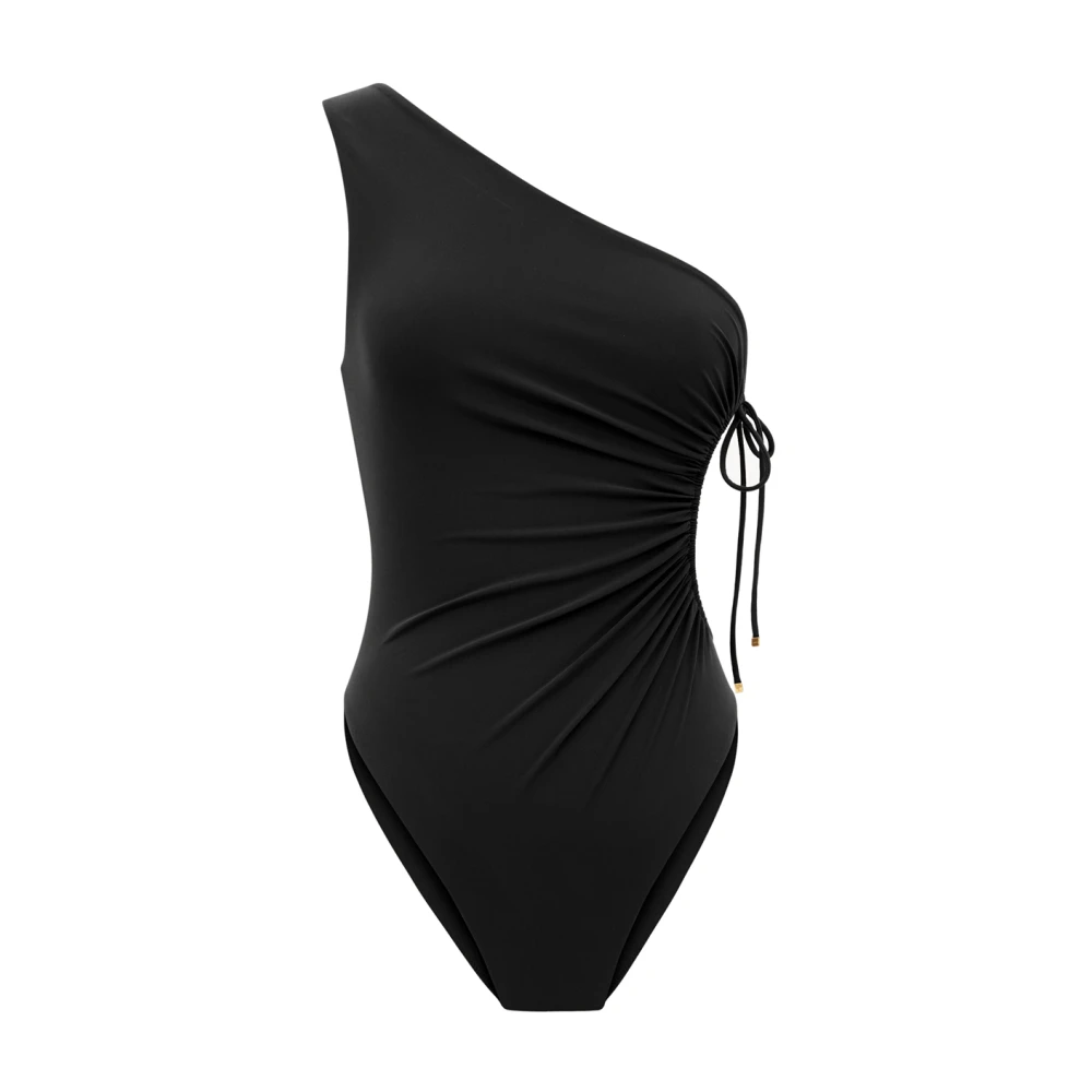 Saint Laurent One-Shoulder Strandkleding Jurk met Trekkoord Black Dames
