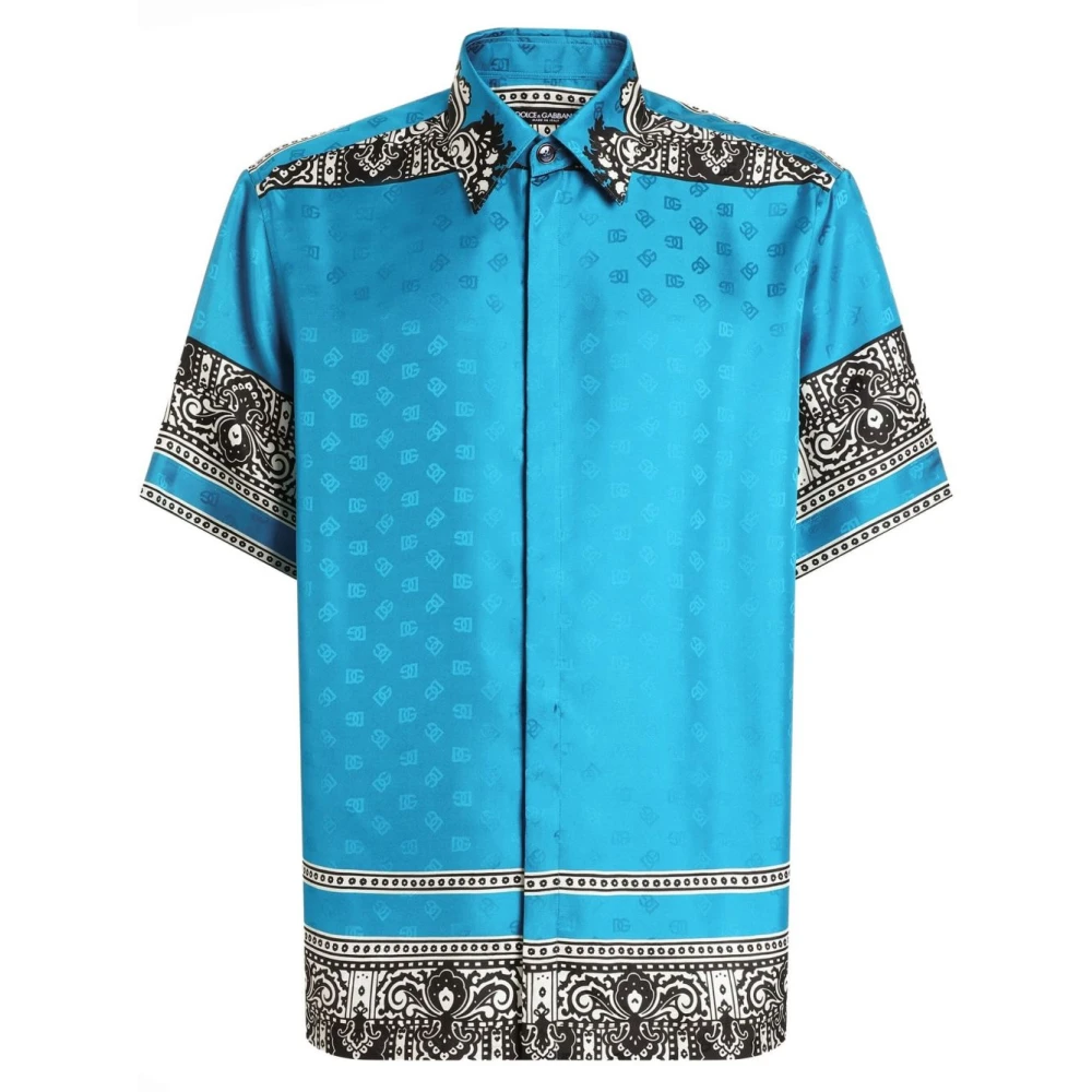 Dolce & Gabbana Blauwe Monogram Print Button-Up Shirt Blue Heren