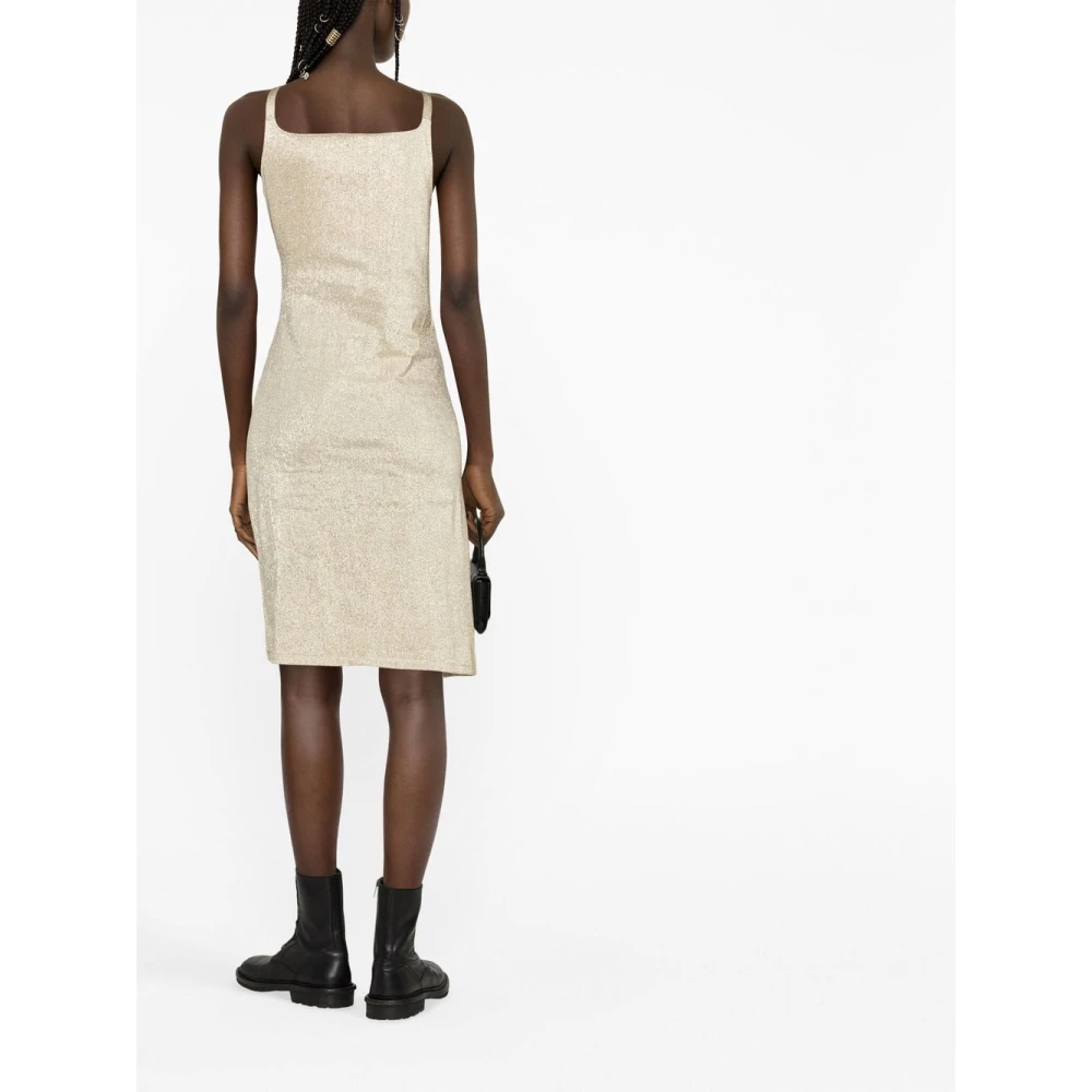 Paco Rabanne Asymmetrische Gouden Jurk met Zilveren Knopen Beige Dames