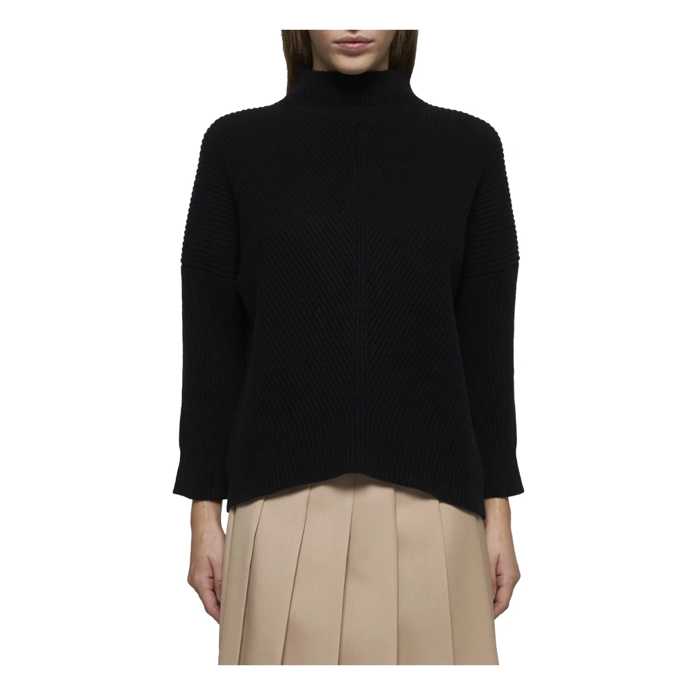 Max Mara Studio Zwarte Geribbelde Wol Kasjmier Trui Black Dames