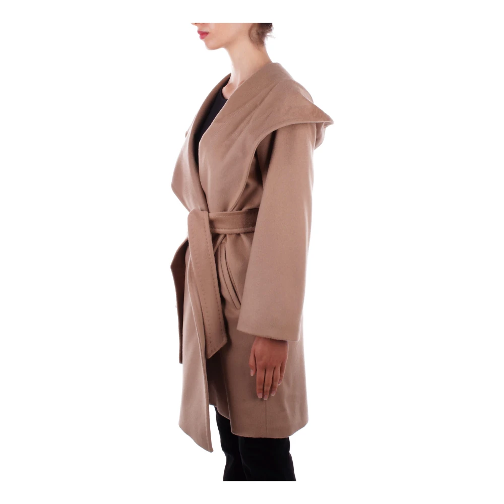 Max Mara Kameel Hooded Jas met Riem Brown Dames