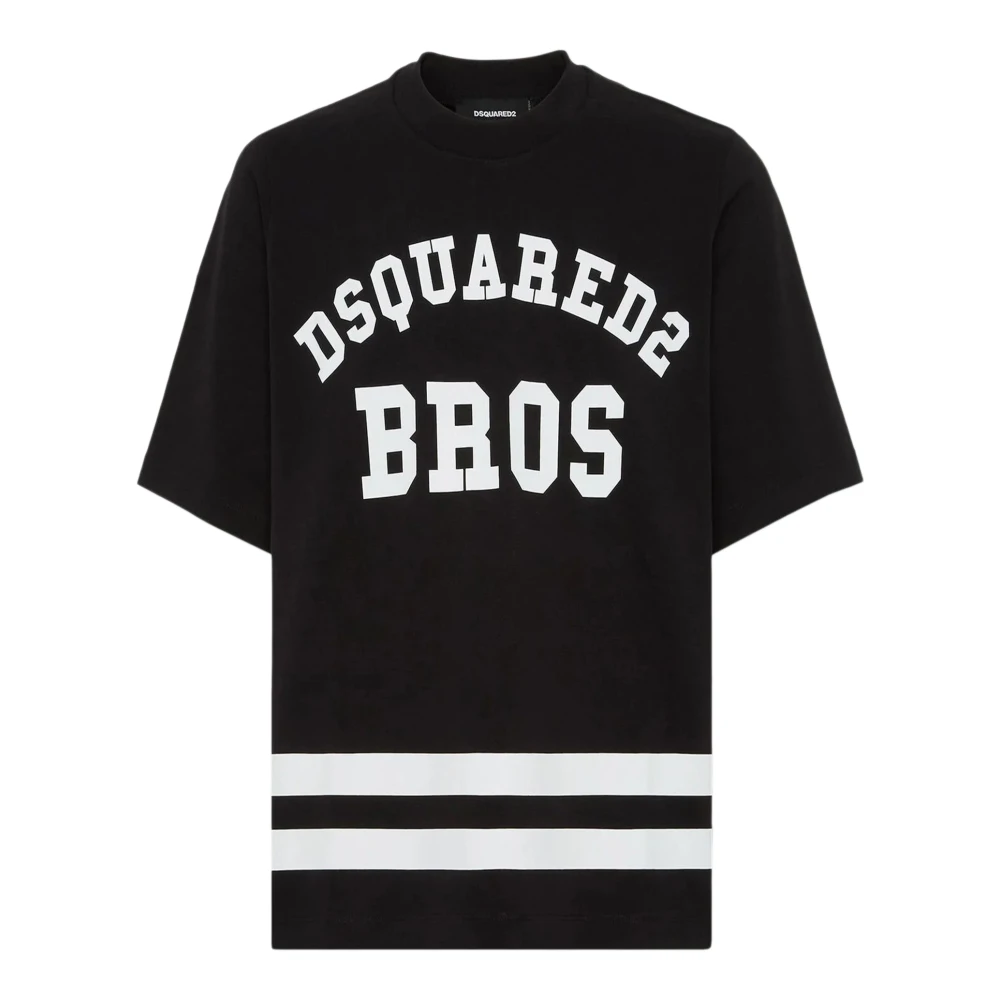 Dsquared2 Zwart Katoenen Jersey T-Shirt met Contraststrepen Black Heren
