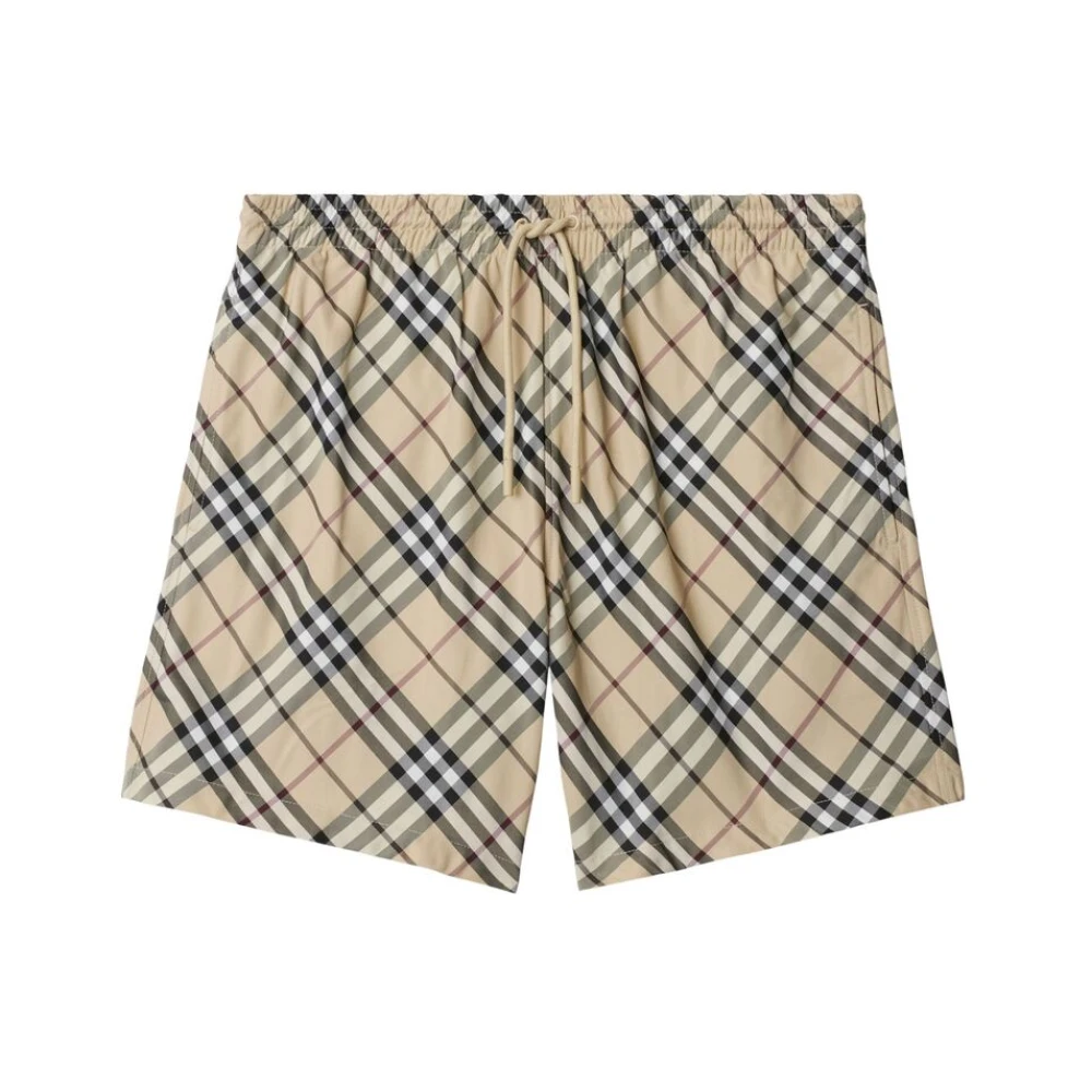 Burberry Men's Beige Check Swim Shorts - Beachwear - M - Swimwear