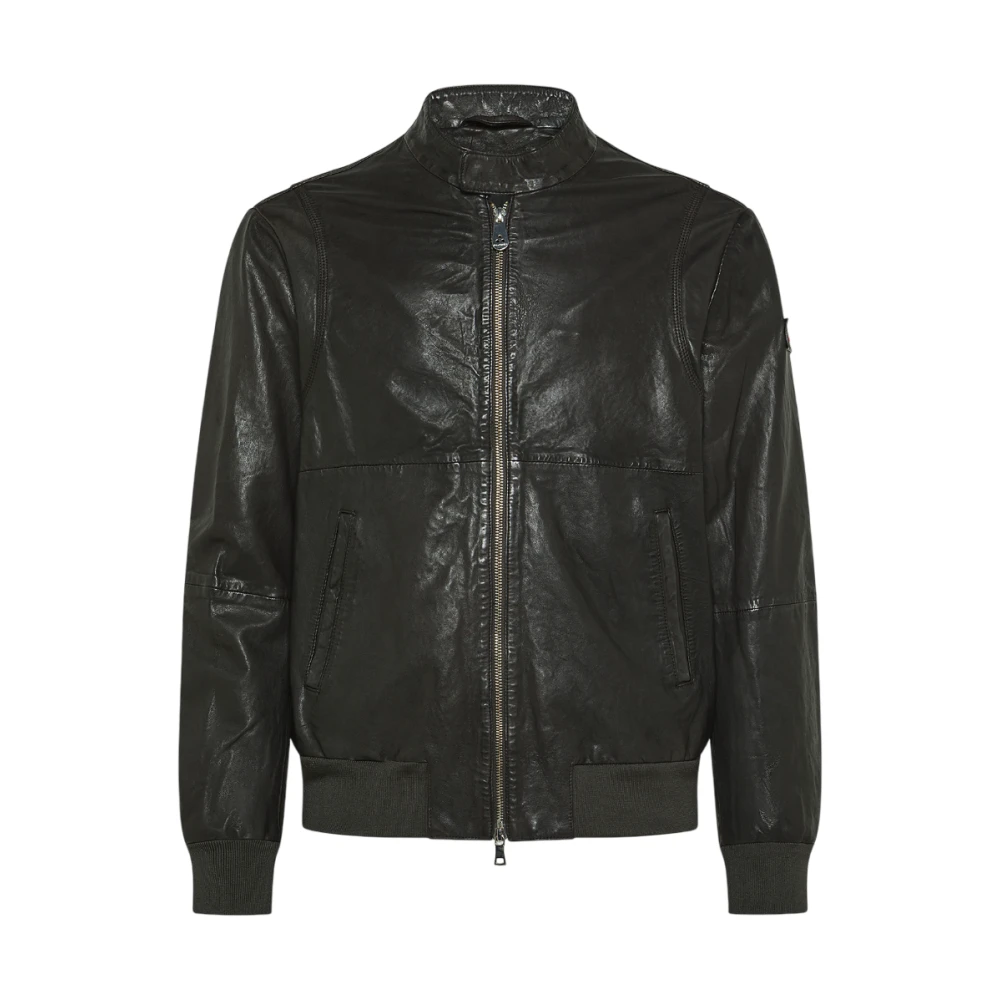 Peuterey Men's Gray Leather Jackets, L, Tureia Ppt Jacket