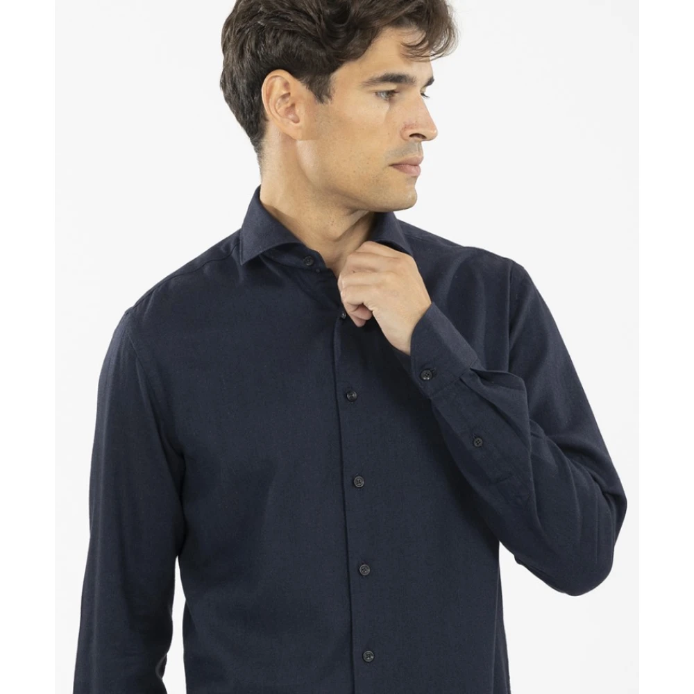 Xacus Italiaans Medium Kraag Flanellen Overhemd Blue Heren