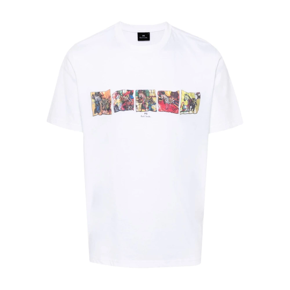 PS By Paul Smith Zebra Print Crew Neck T-shirt White Heren