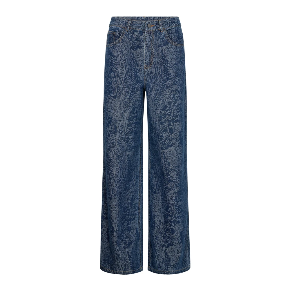 Co'Couture Wijde Denim Broek met Mooi Patroon Blue Dames