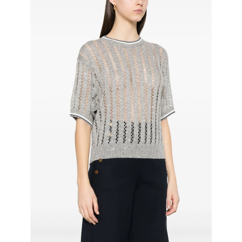 BRUNELLO CUCINELLI Grijze Streep Crew Neck Sweater Gray Dames