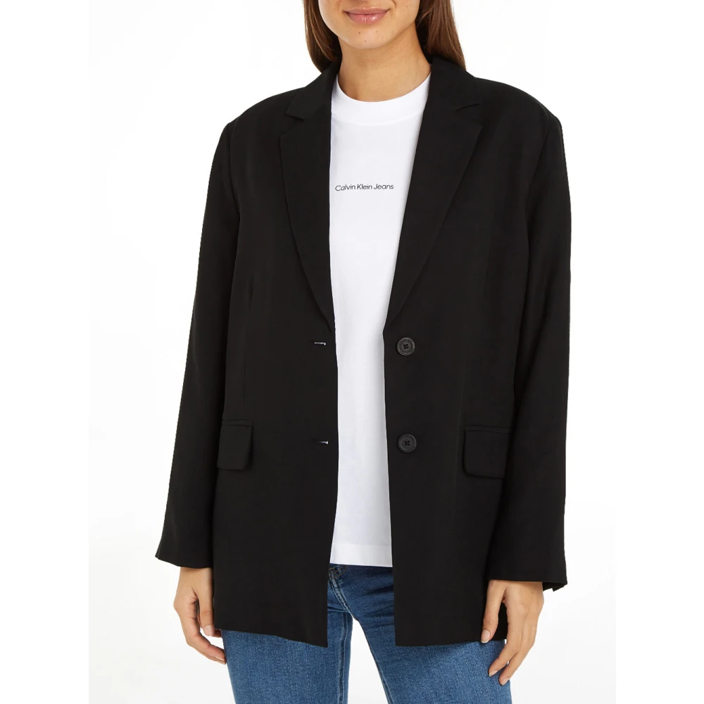 Calvin Klein Jeans Zwarte Viscose Blazer Jas Black Dames
