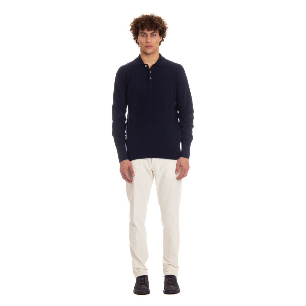 Drumohr Blauwe Polo Sweater Layering Shirt Blue Heren