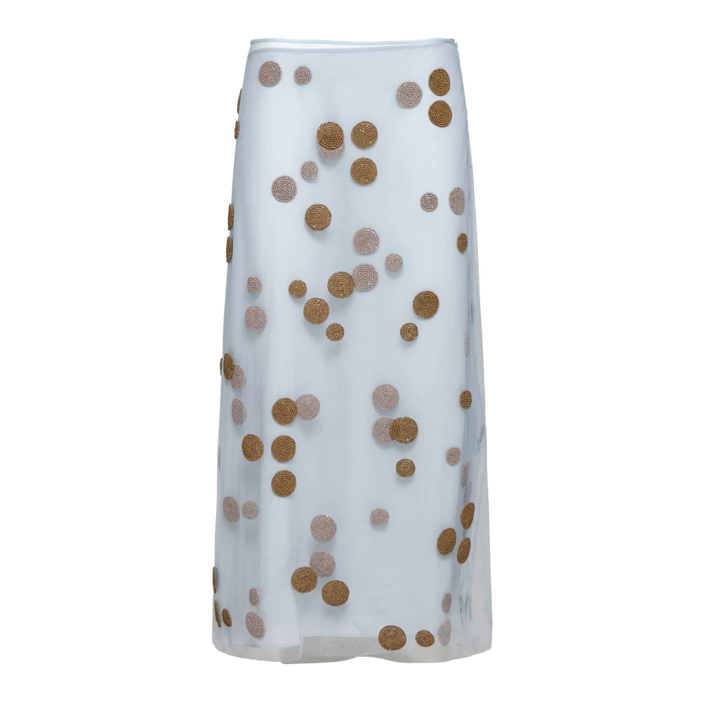 Fendi Gouden Beaded Polka Dot Tule Rok Blue Dames